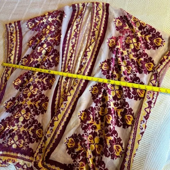 Free People Sheer Velvet Burnout Boho Shawl Kimono Purple Yellow, One Size - Picture 7 of 8